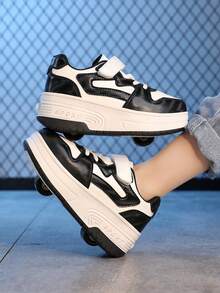 LOUN 1双儿童可调节双轮溜冰鞋，时尚运动鞋 - 黑與白 - 查看 6