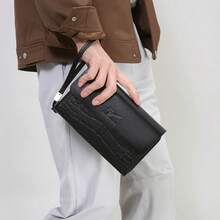 1pc Black & Brown Crocodile Embossed PU Leather Men's Clutch Bag, Large Capacity Multi-Card Slots Waterproof Handbag With Dual Zipper, Business Briefcase Valentine'S Day - Multicolor - View 5