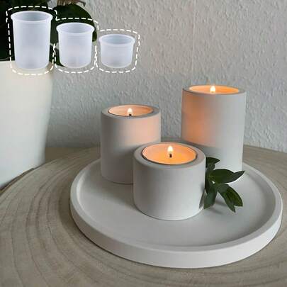 3件套树脂模具圆柱形蜡烛杯模具，家居装饰烛台，适用于蜡、香、环氧树脂、石膏、硅胶模具