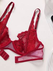 Bộ áo ngực 2 lớp không đệm viền ren đỏ gợi cảm, hai hàng khuy, gọng mềm mại, dây đeo có thể điều chỉnh - Màu Đỏ Sâu - Xem 9