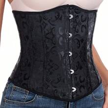 2pcs Women's Black Shapewear Set Includes A Thong And Features Tummy Control And Shaping. It's A Court-Style Halloween Accessory Suitable For Women, With A Western Cowboy/Country Feel. It Also Includes A Vintage Black Belt For Waist Shaping And Tuck, Helping To Control The Abdomen. - 黑色 - 查看 4