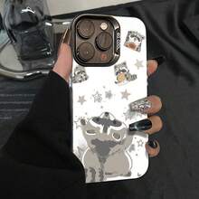 Funda de teléfono con diseño de dibujo animado de mapache kawaii para 17 16 15 14 13 12 11 PRO PLUS MAX # YGCYKHX1 traducido al español: YGCYKHX1 - Negro reflectante 6 - Ver 4