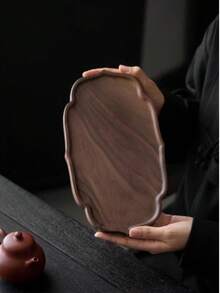 Handmade Walnut Wood Tea Tray/Fruit Plate/Coffee Cup Mat, Suitable For Kitchen, Home, Office, And Outdoor Use - Coffee Brown - View 2