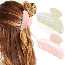 Acrylic Claw Clips Pink Hair Clips Cute Hair Claw Barrettes Medium Nonslip Hair Claw Hair Accessories For Women And Girls (Pack Of 2) (E-Beige&Pink),39848889 - 米色 - 查看 1