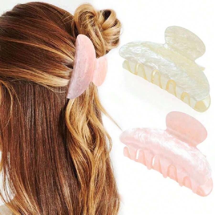 Acrylic Claw Clips Pink Hair Clips Cute Hair Claw Barrettes Medium Nonslip Hair Claw Hair Accessories For Women And Girls (Pack Of 2) (E-Beige&Pink),39848889 - 米色 - 查看 1