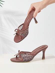 Women's 2025 New Fashion Rhinestone Embellished Comfortable Thong High Heel Sandals - Brown - View 2