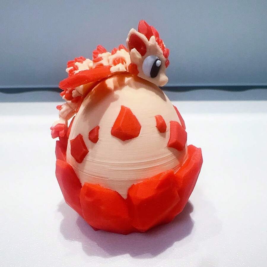 3D Printed Cute Red Crystal Dragon & Crystal Dragon Egg Model, Plastic Figurine Desktop Decor Sculpture, Holiday Gift - 彩色 - 查看 1