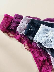 5pcs/Pack Women's Lace Elegant & Comfortable Low-Rise Panties - Multicolor - View 5