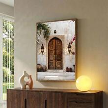 1pc Framed/Unframed Islamic Mosque Canvas Poster Boho Muslim Architecture Moroccan Door Wall Art Print Ramadan Decor Mediterranean Religious Painting For Apartment,Living Room,Bedroom,Modern Home Decoration - Multicolor - View 4