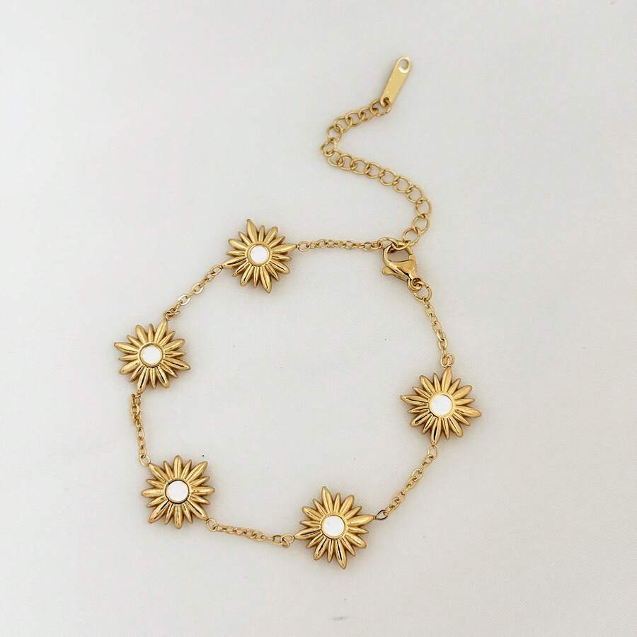 1 pieza Pulsera minimalista elegante y de moda personalizada de acero inoxidable, no se desvanece, adecuada para el uso diario de las mujeres - Pulsera con forma de girasol - Ver 1