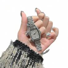 Reloj elegante de mujer con rhinestones, esfera pequeña, correa de acero inoxidable, resistente al agua - Cinturón de acero con concha plateada - Ver 7