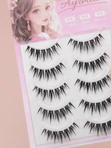 5 Pairs Of Natural False Eyelashes Fluffy And Soft 3D Mink Eyelashes Long Silky Eyelashesdaily Work Meetings Natural False Eyelashes Comfortable To Wear With Eyelashes Hand-Made Wing Elongated Natura Full False Eyelashes Free Eyelash Tweezers And Eyelash Brushes - 黑色 - 查看 2
