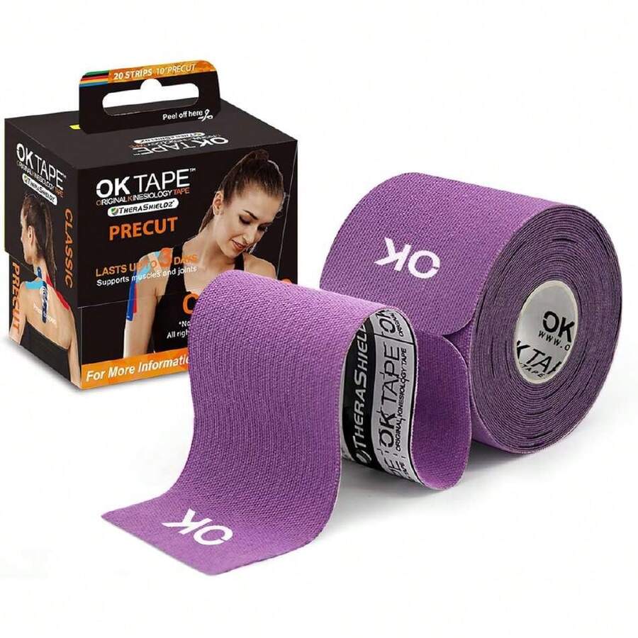Kinesiology Tape 10 Inches Precut, 20 Strips, Cotton Elastic Athletic Tape Latex Free, 2in X 16ft, Purple,39960991 - Màu tím - Xem 1