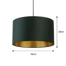 GREEN VELVET DRUM SHADE & GOLD INNER (D50cm) - Green - View 1