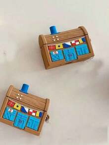 1 pieza Lindo protector de auriculares asimétrico de silicona con forma de cofre de dibujos animados de color marrón, adecuado para 1/2/3/4/Pro/Pro2 - Multicolor - Ver 3