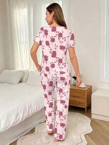 Women's Casual Floral Print Pajama Set - Multicolor - View 4
