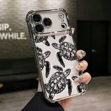 Funda de teléfono personalizada con diseño creativo de patrón de tortuga negra, adecuada para Apple  17 Air 16 15 14 13 12 11 Pro Max X XR XSMAX 8 7 Plus, marco electrochapado, funda suave a prueba de golpes de cuatro esquinas, cubierta trasera de lujo, funda para smartphone, funda artística para teléfono, patrón único, material duradero, entusiasta de la tecnología, protector de herramientas pequeñas - Multicolor - Ver 2