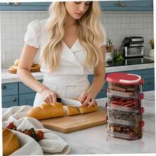 Juego de 4 recipientes apilables para especias, organizador de alimentos sellado multicapa para condimentos, cereales, granos café, tarros almacenamiento despensa cocina rojos, contened - 1 - Ver 3