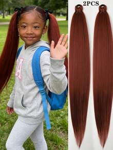 Kid's Ombre Ponytail Hair Extensions, 2 Packs Synthetic Straight Braiding Hair With Tinsel, Elastic Band Jumbo Braid Ponytail For All Occasions, 26-Inch - Multicolor - View 7