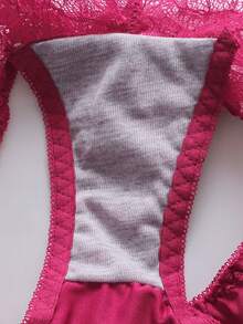 1套女士蕾丝钢圈聚拢文胸和内裤套装 - 紅色 - 查看 3