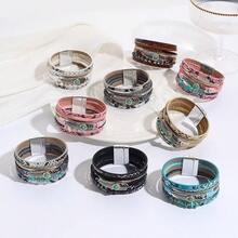 1pc Bohemian Style Beaded, Feather & Leather Women Bracelet, Creative Vintage Turquoise Magnetic Clasp Wristband, Versatile For Party And Daily Wear - Bracelet - View 12