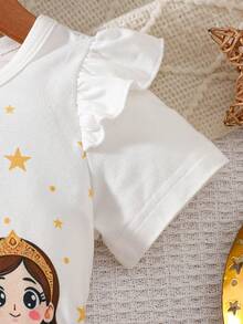 2 pièces/set Top à imprimé floral mignon et jupe rouge à pois pour bébé fille, mode et adorable, été - Blanc - Voir 4