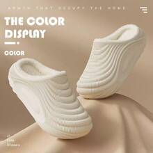 2026 必备男女通用套脚拖鞋，纯黑色，简约时尚，适合居家、休闲、办公及秋冬季穿着。柔软羊毛内衬保暖舒适。EVA 鞋底带足弓支撑设计，有效吸收冲击力，提供缓冲。易于清洁。母亲节礼物 - 彩色 - 查看 5