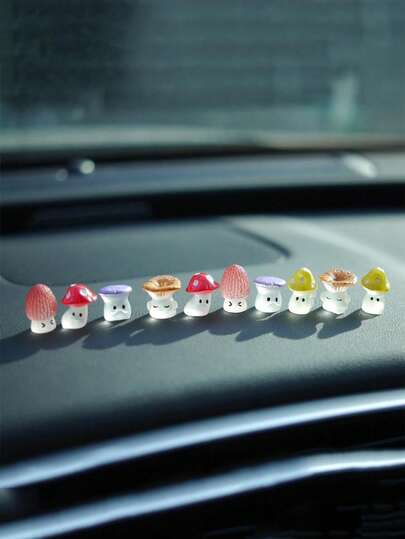 6pcs Mini Mushroom Car Ornament Cute Tree Branch Small Mushroom Car Center Console Decorative Ornament