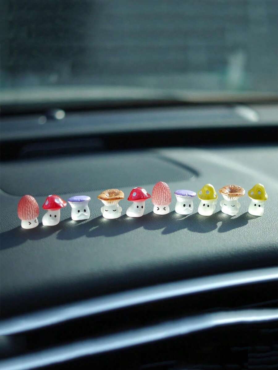 6pcs Mini Mushroom Car Ornament Cute Tree Branch Small Mushroom Car Center Console Decorative Ornament - A - View 1