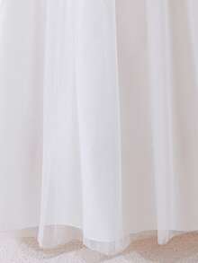 Vestido largo elegante de unicolor con tirantes de espagueti y encaje de malla para niñas preadolescentes, adecuado para niña de las flores en bodas, cenas formales, no incluye diadema - Blanco - Ver 9
