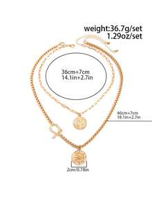 Set de 2 collares con colgante de disco circular y broche de herradura estilo bohemio, elegante accesorio vintage para uso diario y fiestas, collar de metal versátil como regalo para mujeres - collar - Ver 5