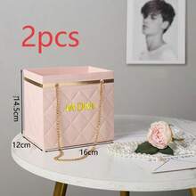 M.Dior 2件套情人节花束礼盒，DIY情人节花束，情人节礼物，情人节礼盒，DIY手工花束礼品，包含花纸盒、花瓶、花店包装袋和金属链，手提包装篮，适用于婚礼和派对 - 彩色 - 查看 7