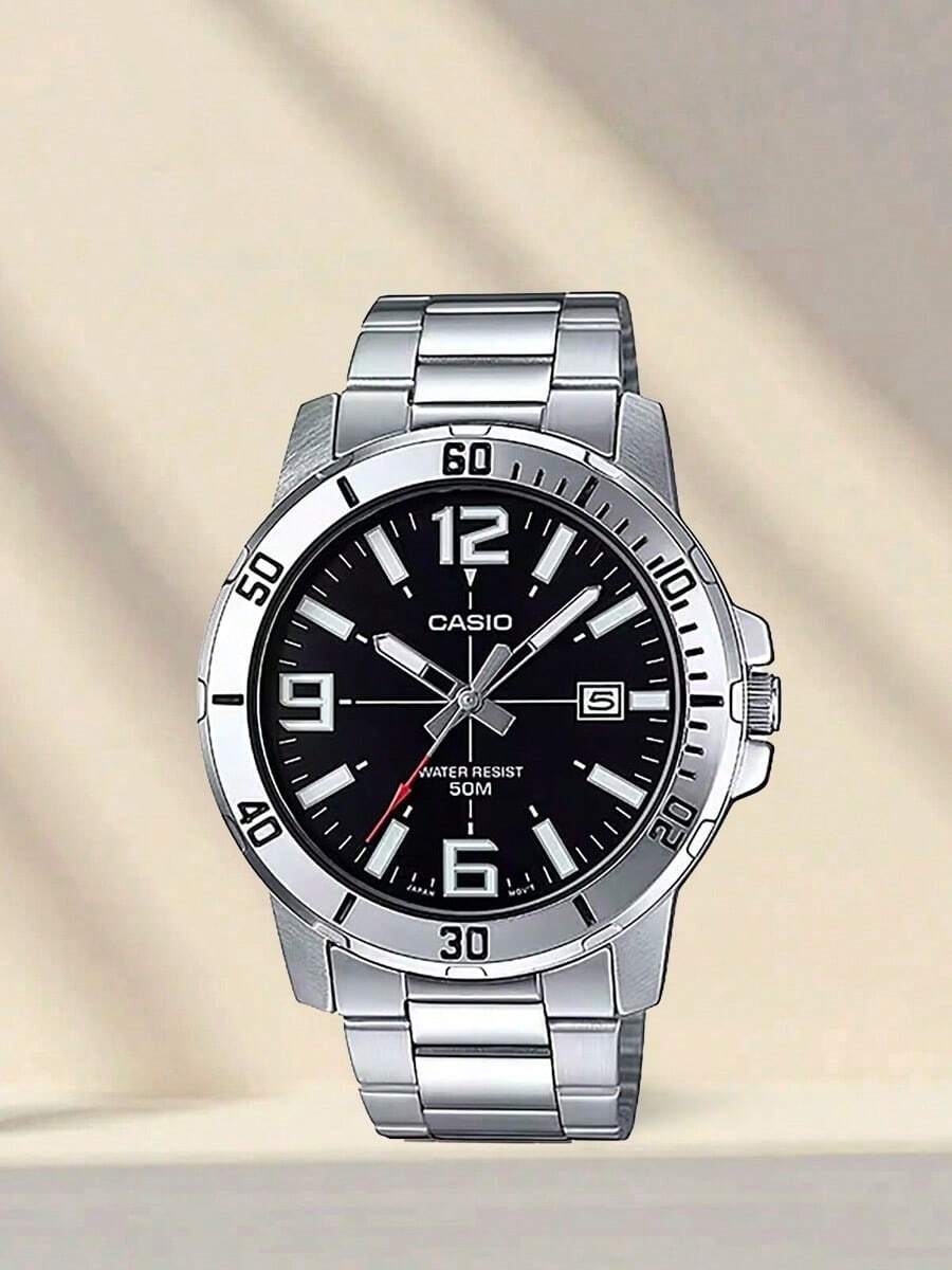 Casio 卡西欧 MTP-VD01D-1B 男士不锈钢表带石英表，休闲配饰，男士礼物 - 黑色 - 查看 1