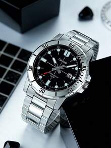 Casio 卡西欧标准系列海豚幽灵海洋之心石英机芯不锈钢表带日式男士腕表，黑/蓝表盘，型号MTP-VD01D-1E / MTP-VD01D-2E，新年、圣诞节、圣诞礼物 - 黑色 - 查看 5