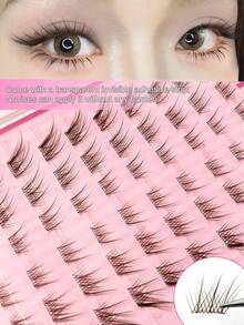 Asiteo 60/120/180 Pcs C Curl Brown Natural Cat Eye Fox Eye Soft False Eyelashes, No Glue Needed, Suitable For Beginners, Cute Cartoon Pet False Eyelashes, 3-Piece False Eyelashes - C - 查看 3