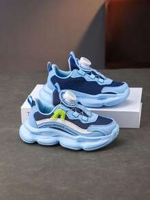 Teenagers' Fashion Breathable Mesh Casual Sports Shoes, Hook And Loop Running Sneakers For Students - Blue - View 7