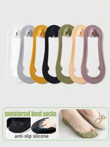 2/5/7 Pairs Women's Multi-Color Heel Cushion Boat Socks, Thin Ankle Socks For High Heels, Non-Slip, Invisible, Versatile For Daily Wear, Spring/Summer/Autumn - Multicolor - View 14