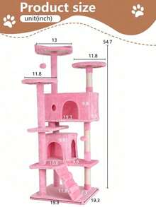 Tree Tower Indoor Cats, 53.9in Multi-Level Furniture Activity Center, House With Sisal Scratching Post, Large Dual Condo, Climbing Ladder, Plush Toy Kitten - 粉色 - 查看 11