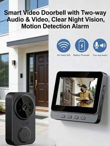 Cámara de timbre inteligente con pantalla de visualización, intercomunicador inalámbrico inteligente bidireccional para el hogar, monitoreo de video, se conecta al teléfono, diseño compacto y elegante, protección de para el hogar. Batería + carga USB, visión nocturna infrarroja, regalo de alto valor para las fiestas (requiere carga completa o conexión a la corriente para el primer uso) - Multicolor - Ver 9