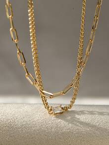 Tkool 2件套脚链套装，长方形底座镶嵌立方氧化锆链条，适合旅行和日常佩戴 - 金黃色 - 查看 6