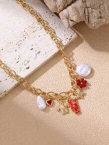 1件 女孩花朵、珍珠、海星沙滩/海洋主题珍珠海星吊坠项链 - 彩色 - 查看 5