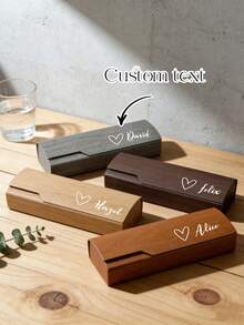 1pc Customizable Text & Pattern Wooden Eyeglass Case, Square High-End Shockproof Portable Handmade Eyewear Box - Multicolor - View 8