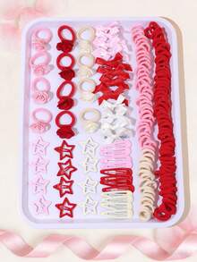Conjunto de 148 peças de acessórios de cabelo com laço de rosa para o Dia dos Namorados, para meninas, incluindo presilhas de cabelo em vermelho e rosa, elásticos de cabelo em formato de estrela e presilhas de jacaré. Ideal para presentear em festas e feriados. Acessórios de cabelo para adolescentes.