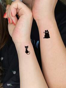 STARTTOOS 2张黑色猫爪印临时纹身贴纸，适合生日派对、礼物、角色扮演，防水持久，可贴于手指、耳朵、肩膀、脖子、锁骨等部位，保持3-5天。 - 黑色 - 查看 3