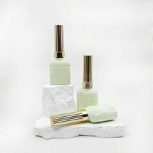 1pc 12ML Empty Nail Polish Bottle, Beige & Light Green Vertical Stripe Glossy Glass Bottle, Nail Polish Glass Bottle, Refillable Nail Gel Bottle - Multicolor - View 8