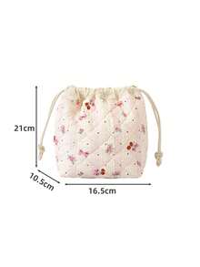 1Pc Flower/Rose/Bow Print Quilting Desktop Upright Drawstring Storage Bag Multifunctional Storage Basket Storage Bucket,Girls Large Capacity Cosmetic Organizer Bag Makeup Bag Toiletry Bag Camera Bag Pencil Holder Cabinet Storage Products,Skincare Storage Basket,Women Cute Make Up Storage Drawstring Bag