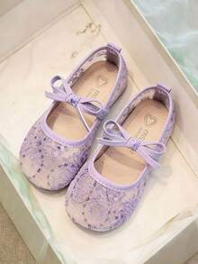 1 Pair Girls' Spring/Summer New Firework Mesh Hollow Soft Bottom Shoes, Little Girl Chinese Style Bowknot Hanfu Shoes - Purple - View 2