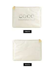 CHANEL 缎面材质化妆包，银白色化妆包，带香水盖拉链和光泽饰面，旅行化妆箱 - 亮白 - 查看 4