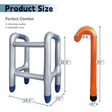 Inflatable Walker And Cane 2PCS Old Man Costume Accessories For Retirement Party Over The Hill Birthday Decorations Funny Gag Gift For Halloween Christmas - Grey - View 5