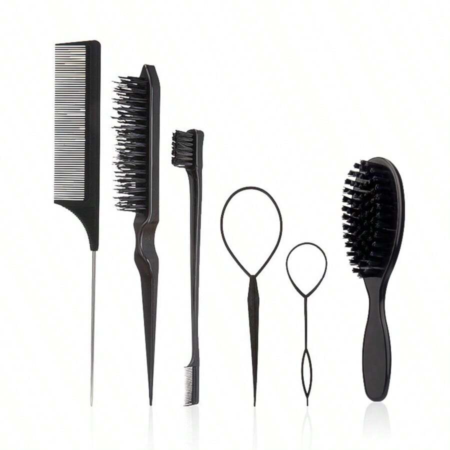 Salon Style 6-Piece Set Of Cross-Border Best-Selling Hair Tools, Steel Needle Highlights Comb, Tail Comb, Hair Pick, Long Tail Comb Eyebrow Brush, Beard Brush. - Beard Comb + brush - View 1